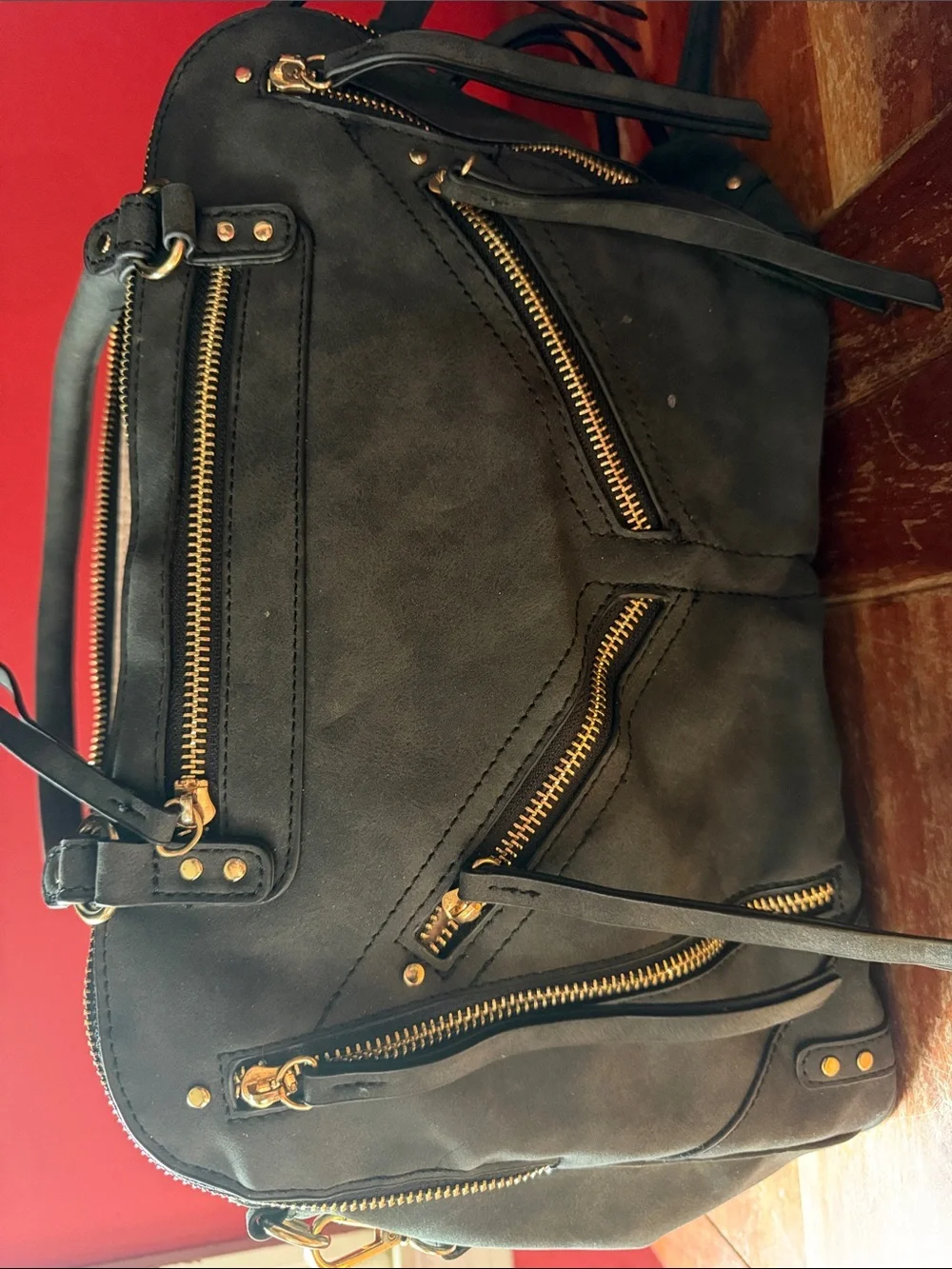 Target Black Shoulder Bag with Gold Zippers